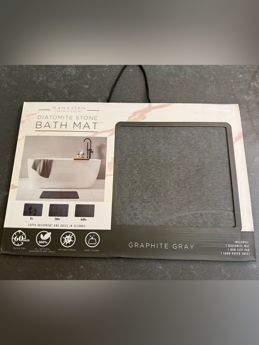 15.4"x23.6" Diatomaceous Stone Hard Bath Mat
Graphite Gray Black